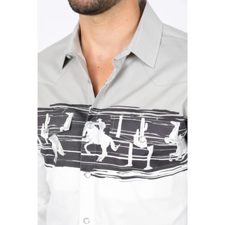Platini Men's Modern Fit Cotton Stretch Rodeo Panoramic Shirt