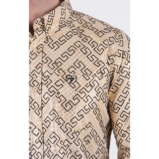 Platini Men’s Beige Casual Western Foil Shirt