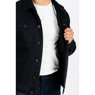 Platini Men's Black Faux Shearling-Lined Denim Jacket