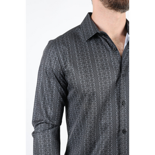 Mens Modern Fit Stretch Foiled Black Long Sleeve Shirt