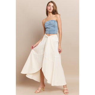 Linen Wrap Maxi Skirt - Cream