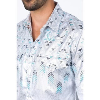 Mens Modern Fit Panoramic Foil Print Shirt - White