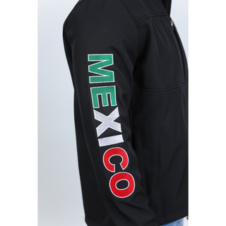 Mens Softshell Water-Resistant Jacket with Mexico Embroidery - Black