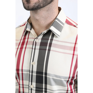 Platini Men’s Plaid Long Sleeve Shirt - Beige