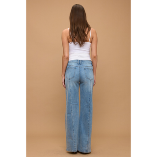 Vintage Mid-rise Tummy Control Relaxed Flare Center Seam Light Wash Jeans