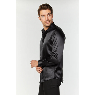 Platini Men's Satin Black Dress Shirt