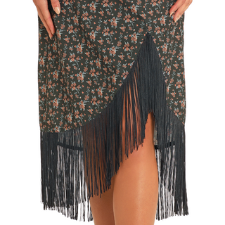 Rock & Roll Denim Women's Floral Slip Dress with Fringe