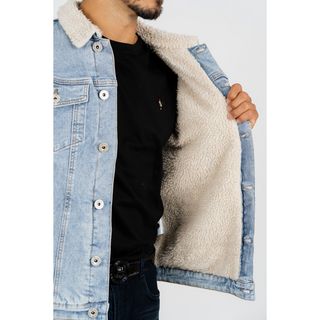 Platini Men's Light Blue Faux Shearling-Lined Denim Jacket