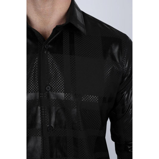 Mens Modern Fit Stretch Foiled Black Long Sleeve Shirt