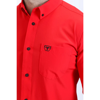 Platini Men's Single Pocket Logo Modern Fit Stretch Dress Shirt - Red