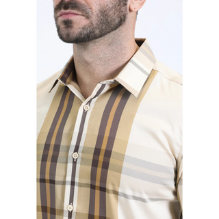 Platini Men’s Plaid Short Shirt - Beige
