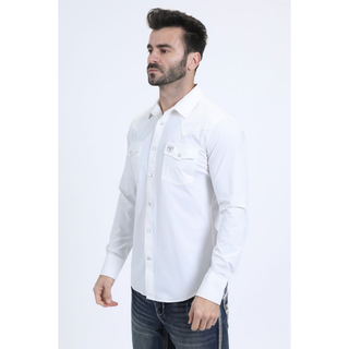 Platini Men's White Performance Western Solid Long Sleeve Shirt