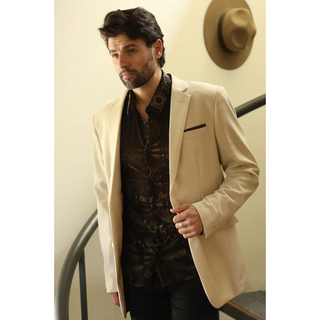 Platini Men's Modern Fit Stretch Date Night Blazer - Beige
