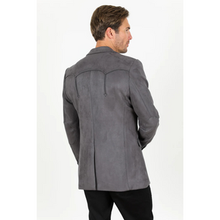 Platini Men's Double Button Faux Suede Blazer- Charcoal