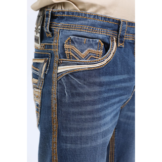 Platini Men's Slim Boot Cut beige Triple Stitch Signature Pocket Denim Pants