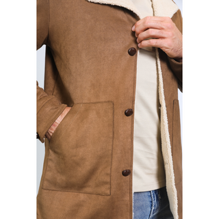 Men's Sherpa Lined Faux Suede Coat- Camel