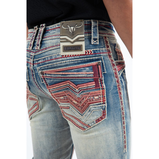 Men's Light Slim Boot Cut Red Triple Stitch Signature Pocket Denim Pants