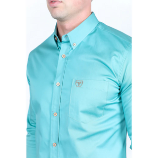 Platini Men's Single Pocket Logo Modern Fit Stretch Dress Shirt - Turquoise