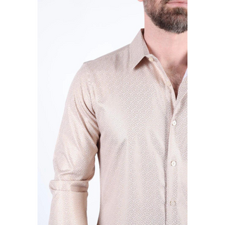 Mens Modern Fit Stretch Foiled Beige Long Sleeve Shirt