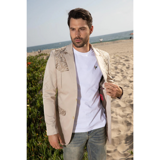 Platini Men's Embroidery Fashion Blazer - Beige