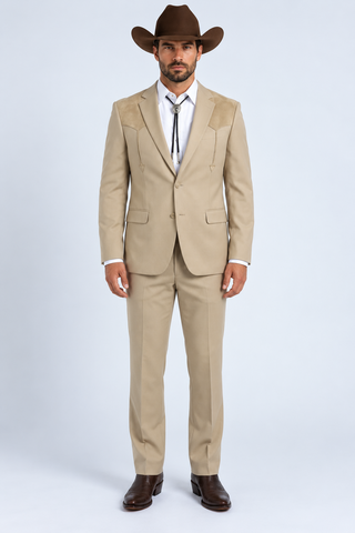 Platini Men's Western Suit with Suede Yoke