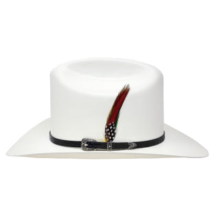 White Western Sombrero by Cuernos Chuecos with Black Hatband