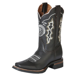 Dark Brown cowboy boot with white and gold embroidery 