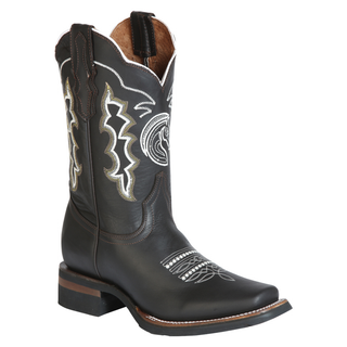 Dark Brown cowboy boot with white and gold embroidery 
