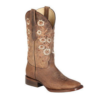 Brown cowboy boot with floral embroidery 