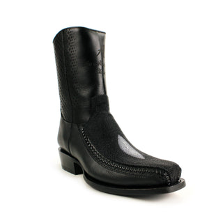 Black stingray and leather square toe cowboy boot for men by Los Altos