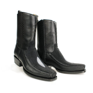 pair of Black stingray and leather square toe cowboy boot for men by Los Altos