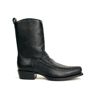 Handcrafted men's full-grain deer leather cowboy boot with semi square western design