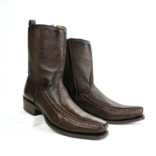 Handcrafted men's full-grain deer leather cowboy boot with semi square western design