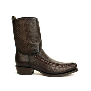 Handcrafted men's full-grain deer leather cowboy boot with semi square western design