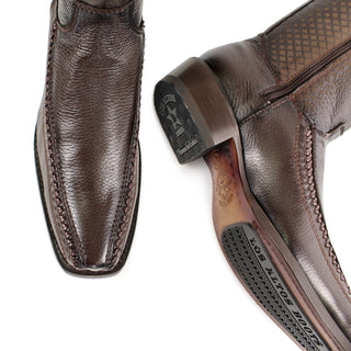 Handcrafted men's full-grain deer leather cowboy boot with semi square western design