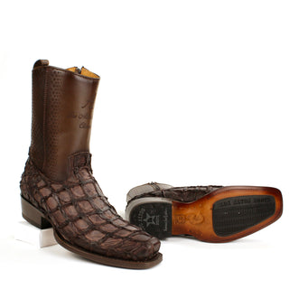  Exotic Pirarucu fish skin on the vamp with smooth leather on the shaft 