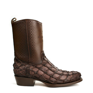  Exotic Pirarucu fish skin on the vamp with smooth leather on the shaft 