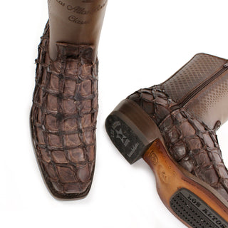  Pair of Exotic Pirarucu fish skin on the vamp with smooth leather on the shaft 