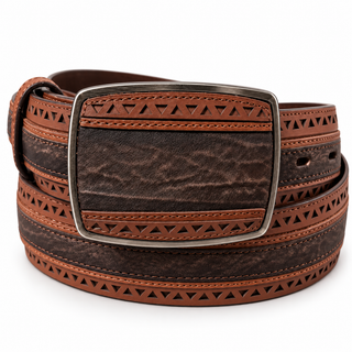 Los Altos Shark Laser Belt with Square Buckle - Rustic Brown