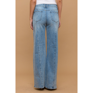Vintage Mid-rise Tummy Control Relaxed Flare Center Seam Light Wash Jeans