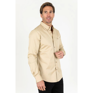 Platini Men's Modern Fit Beige Dress Shirt