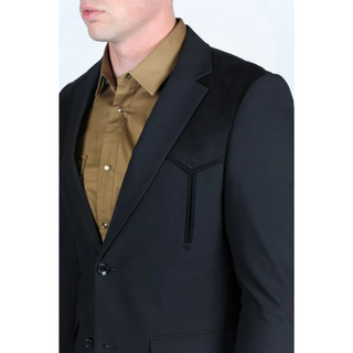 Platini Men's Western Suit Sport Coat with Suede Yokes and Elbow Patches - Black