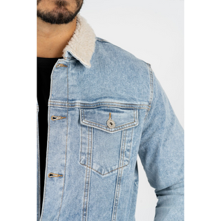 Platini Men's Light Blue Faux Shearling-Lined Denim Jacket