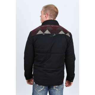 Men's Ethnic Aztec Quilted W/ Faux Fur Lined Twill Jacket - Black