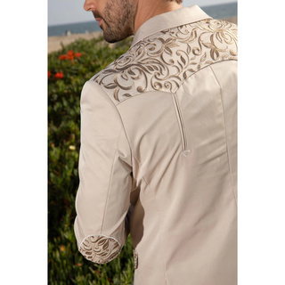 Platini Men's Embroidery Fashion Blazer - Beige