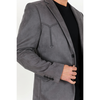 Platini Men's Double Button Faux Suede Blazer- Charcoal