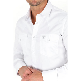 Platini Men's Western Snap Solid White Dress Shirt