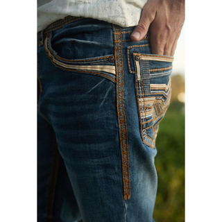 Platini Men's Slim Boot Cut beige Triple Stitch Signature Pocket Denim Pants