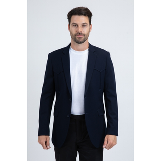 Platini Men's Double Button Western Blazer - Navy