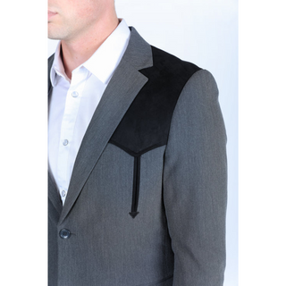 Platini Men's Western Suit Sport Coat with Suede Yokes and Elbow Patches - Charcoal